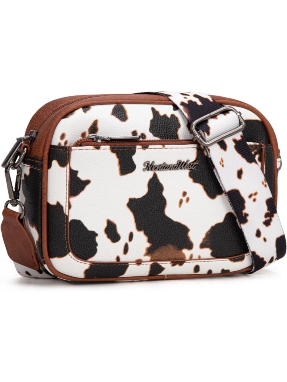 Stylish Cow Print Crossbody Bag for Women - Triple Zip Shoulder Handbag with